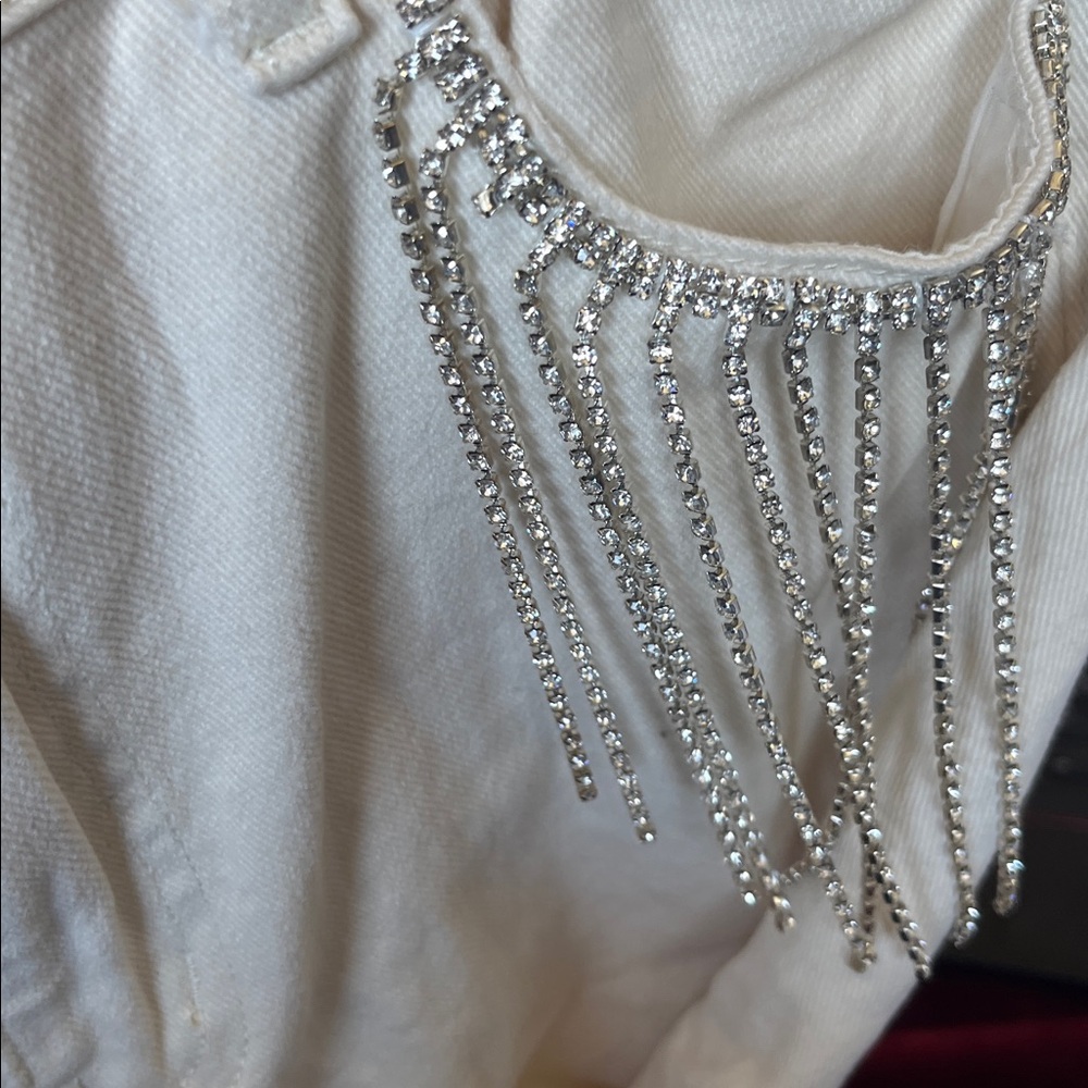 NanaMacs Get Your Groove On Rhinestone Embellished Bell Bottoms (Ivory) - Size L - Picture 8 of 9